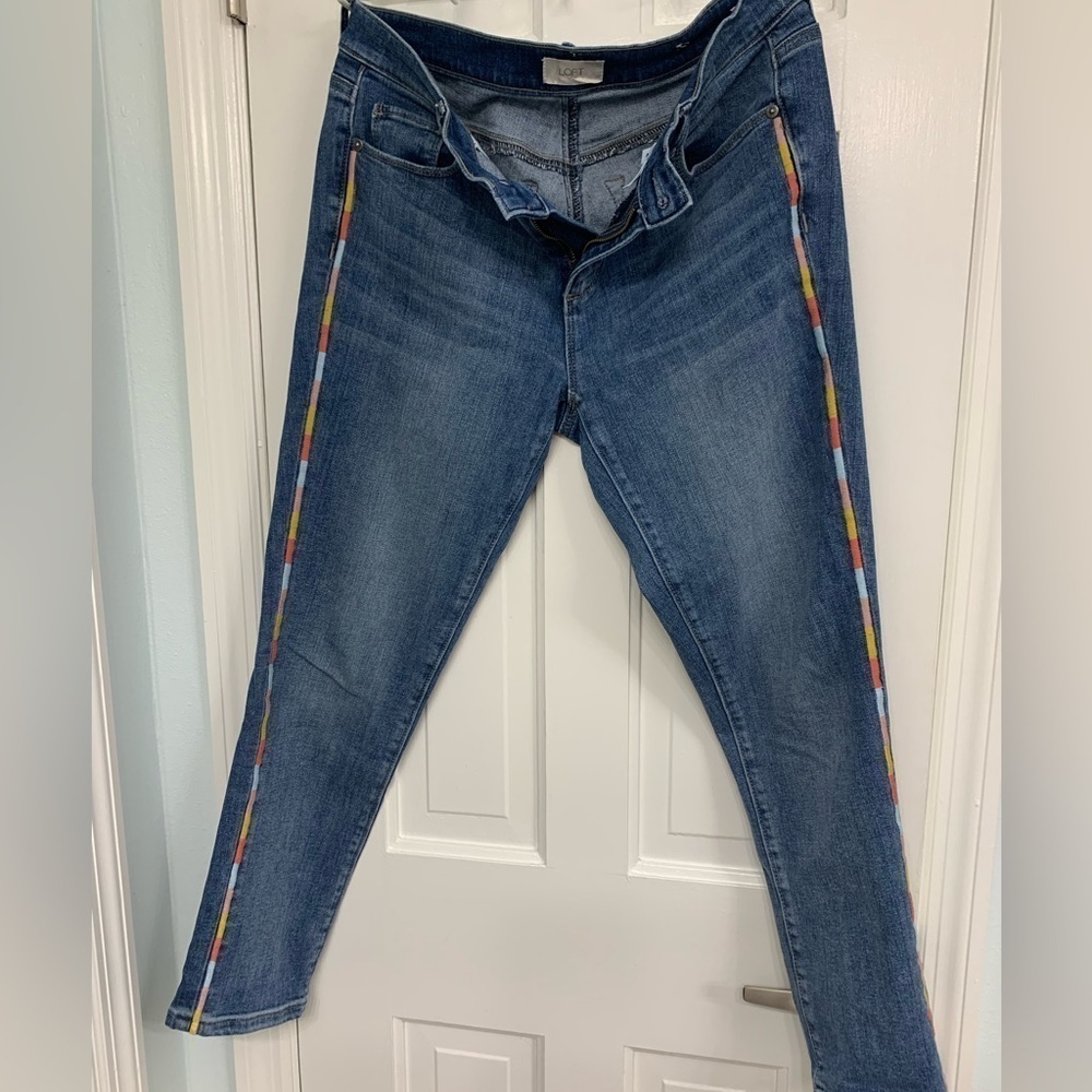 Colorful Embroidered Side Accent Loft Jeans Size 4